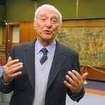 Italian scientific journalist Piero Angela gestures during an interview in Rome